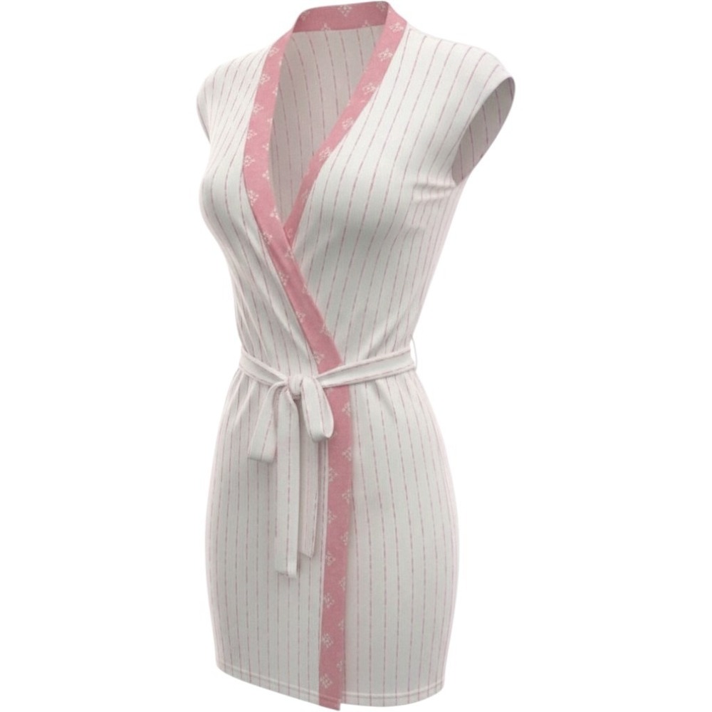 Nanette Lepore Womens Pink White Striped Short Robe Knit Loungewear Size Large